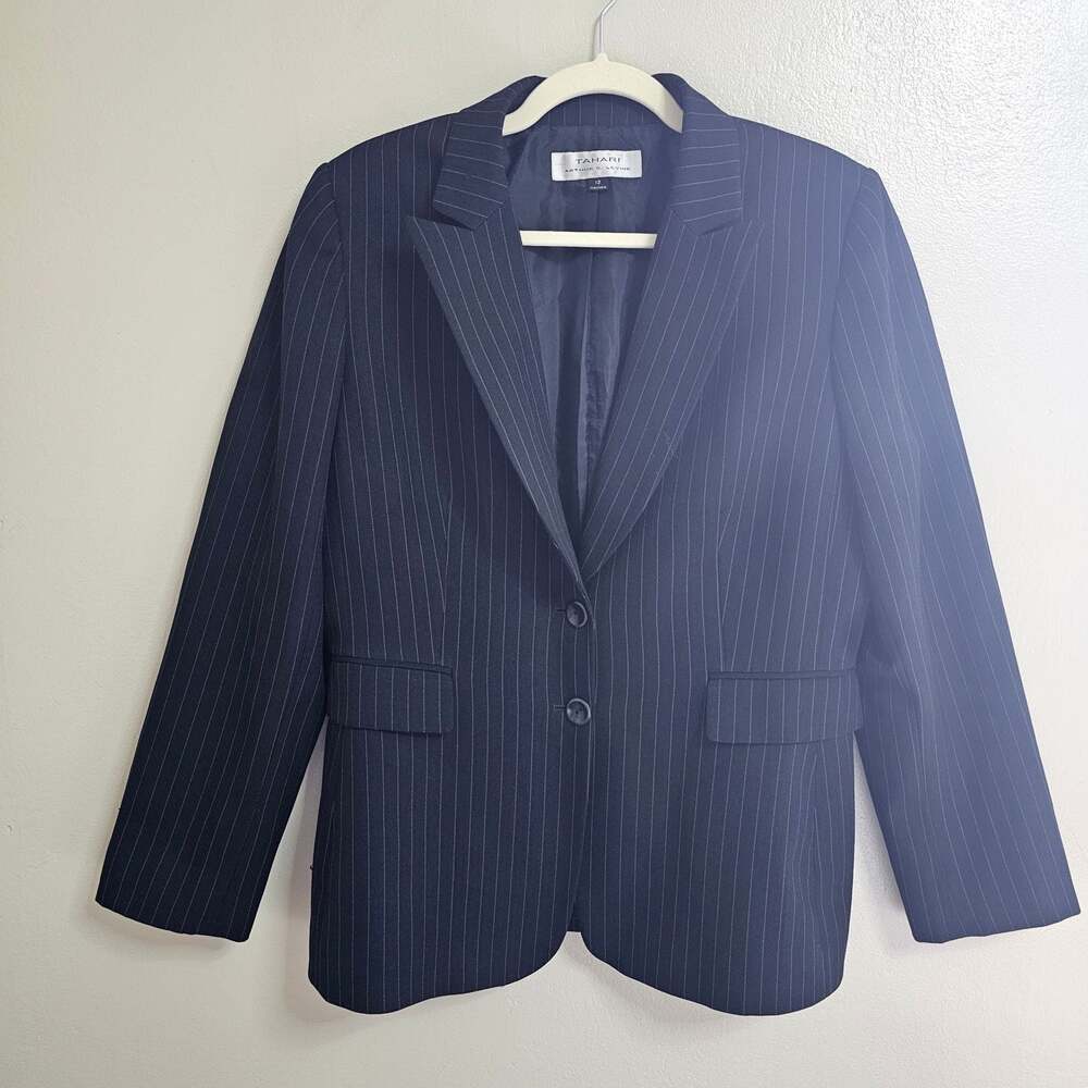 Tahari Arthur S. Levine Navy Pinstripe Blazer Women's Size 12 Career Jacket